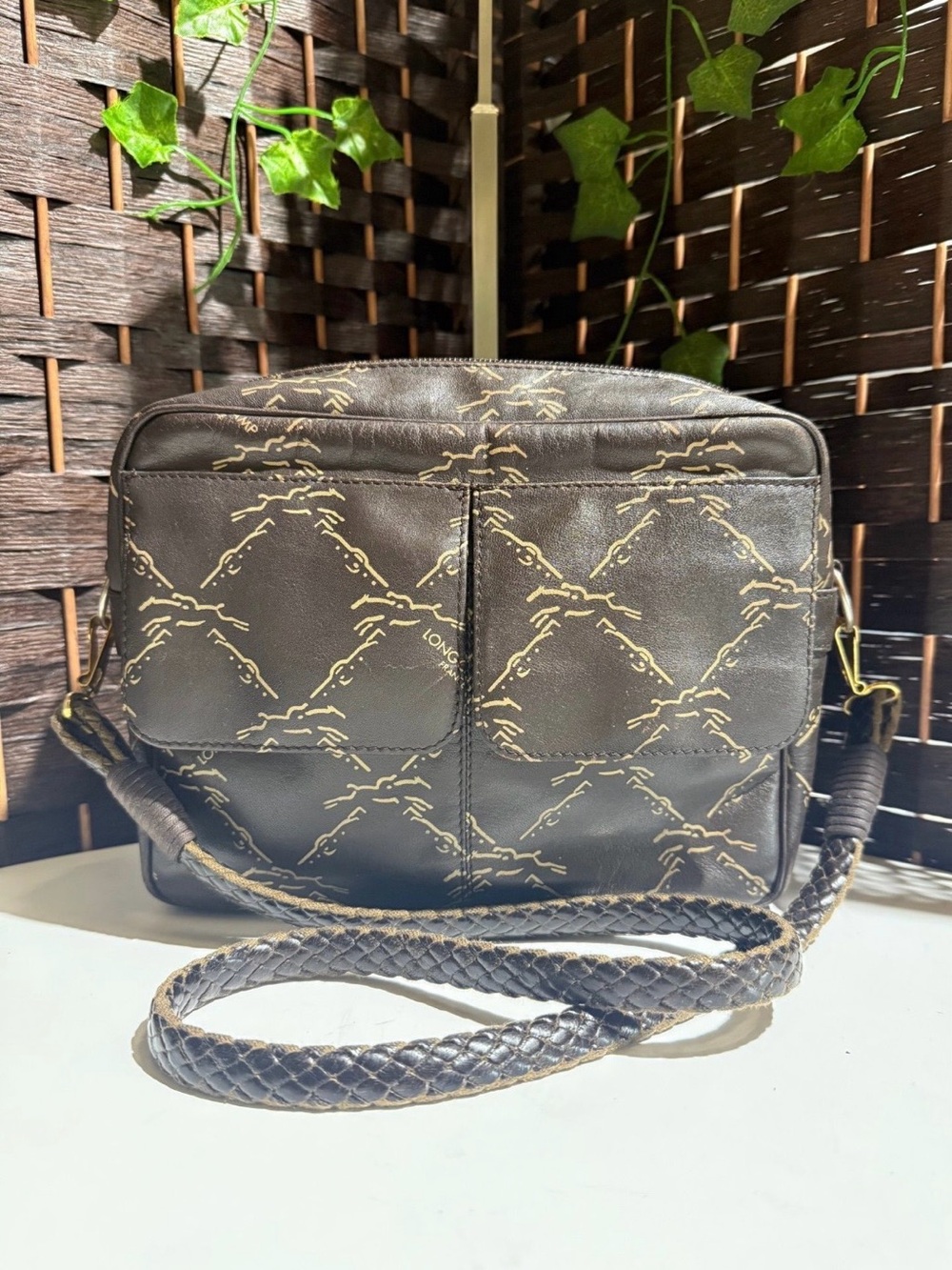 Vintage Longchamp Brown Leather Equestrian Monogram bag & matching Wallet!